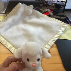 My Banky Aleigh the Lamb Plush Lovey Security Blanket White Satin Trim 14x14